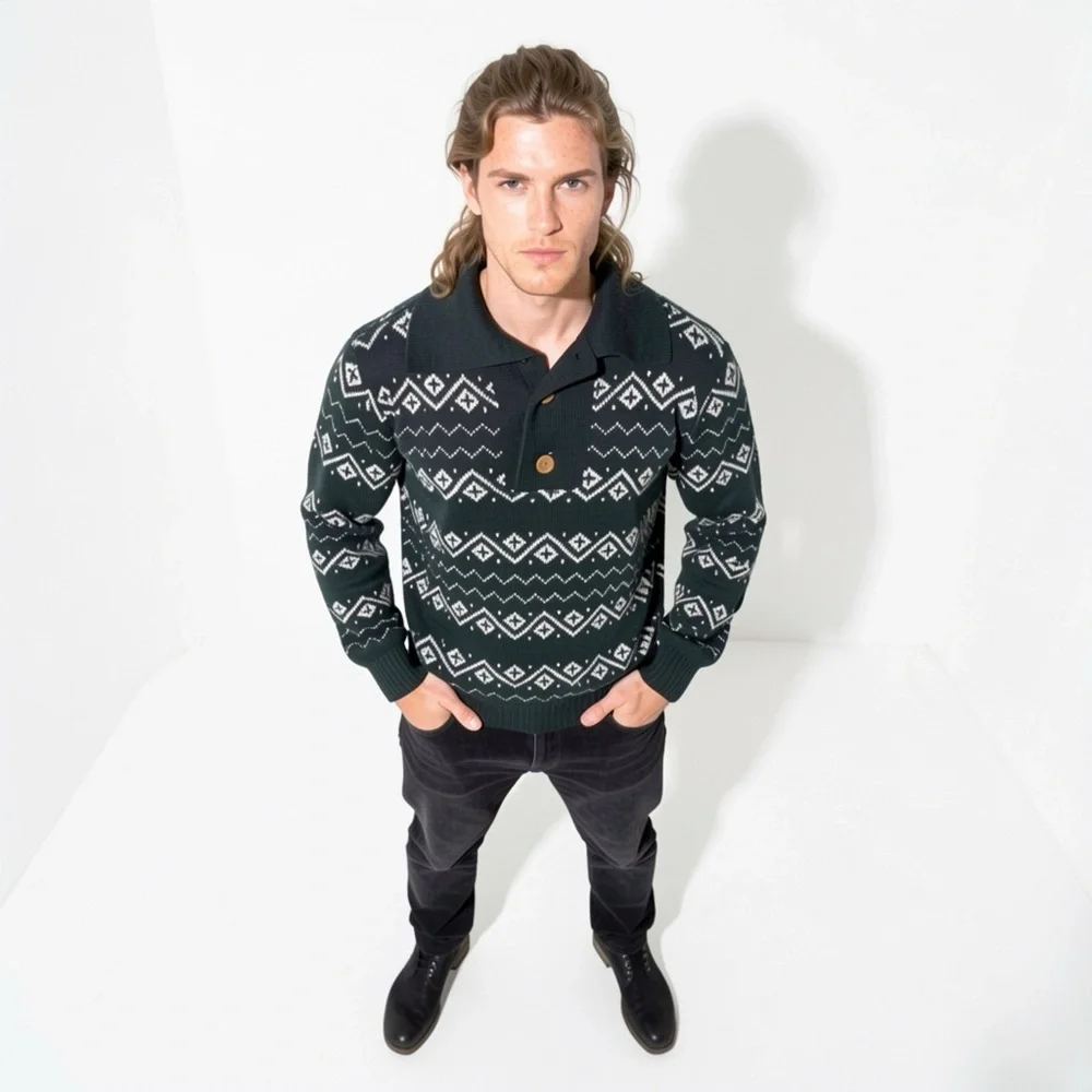 RICHMAN BROTHERS FAIR ISLE SHAWL COLLAR SWEATER  VINTAGE 60s 70s MEN'S MEDIUM - Picture 11 of 11